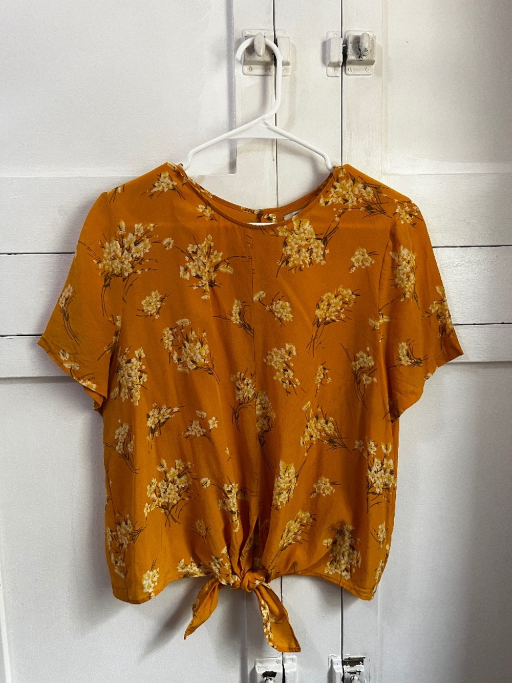 Madewell Silk Button Back Tie Blouse Yellow Floral Women's Size XL